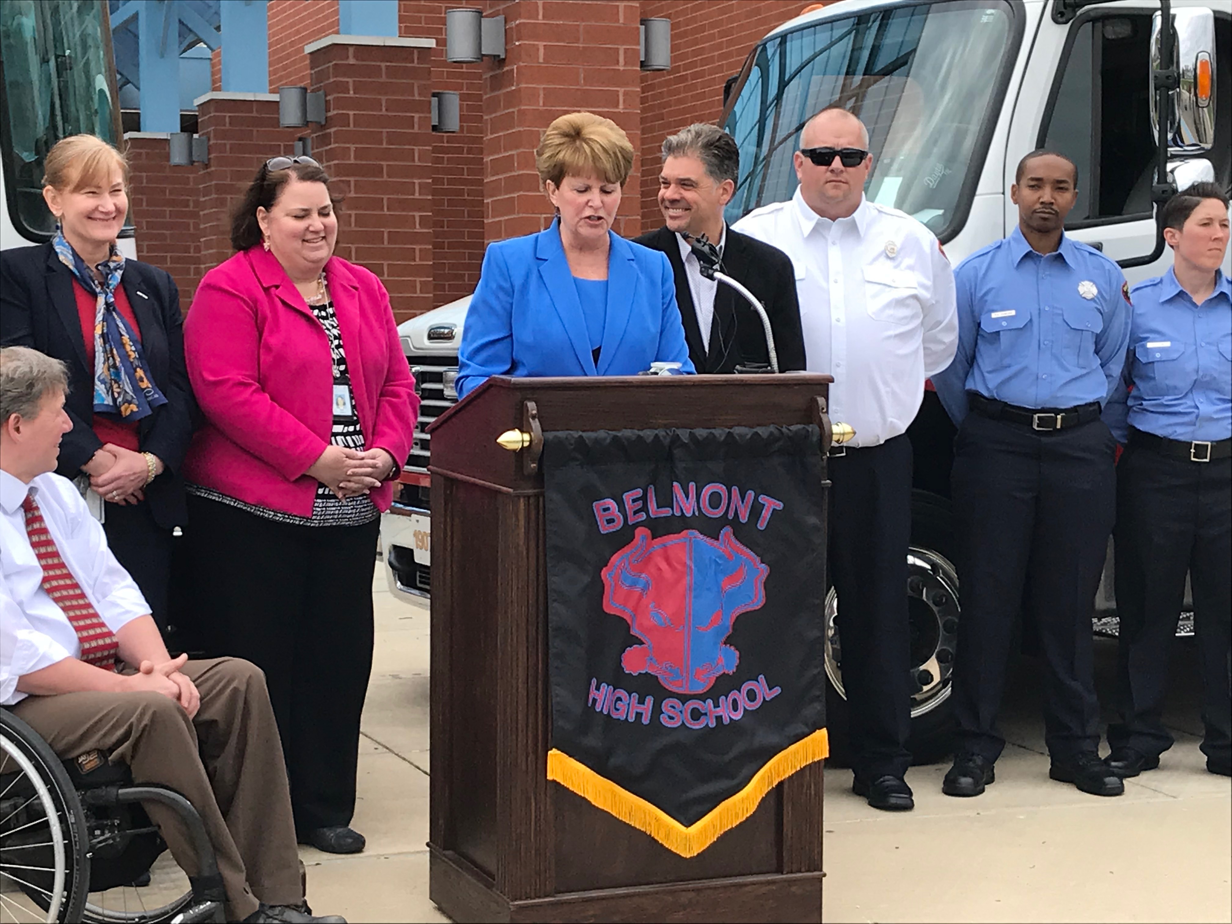 Superintendent Lolli with DPS officials and City of Dayton officials at a Press Conference