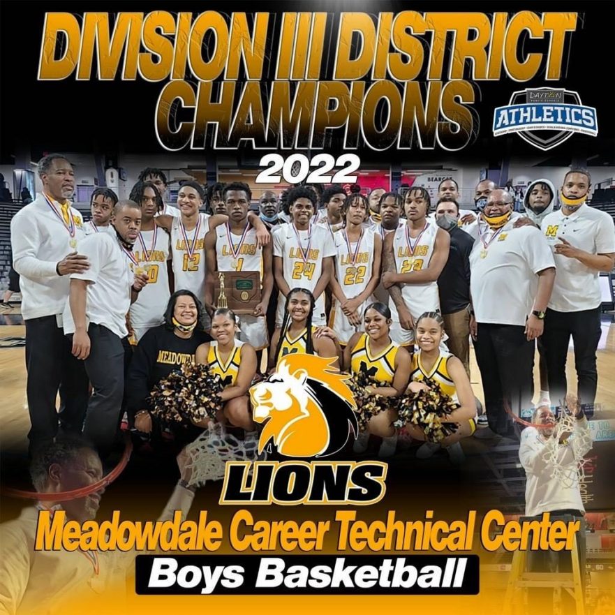 Photo of team with the words "Division III District Champions"